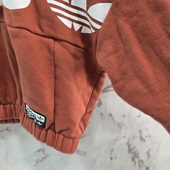 Adidas Hoodie Womens XS Orange Fleece Cropped Elastic Sweatshirt Pullover fh7636 - Picture 10 of 14